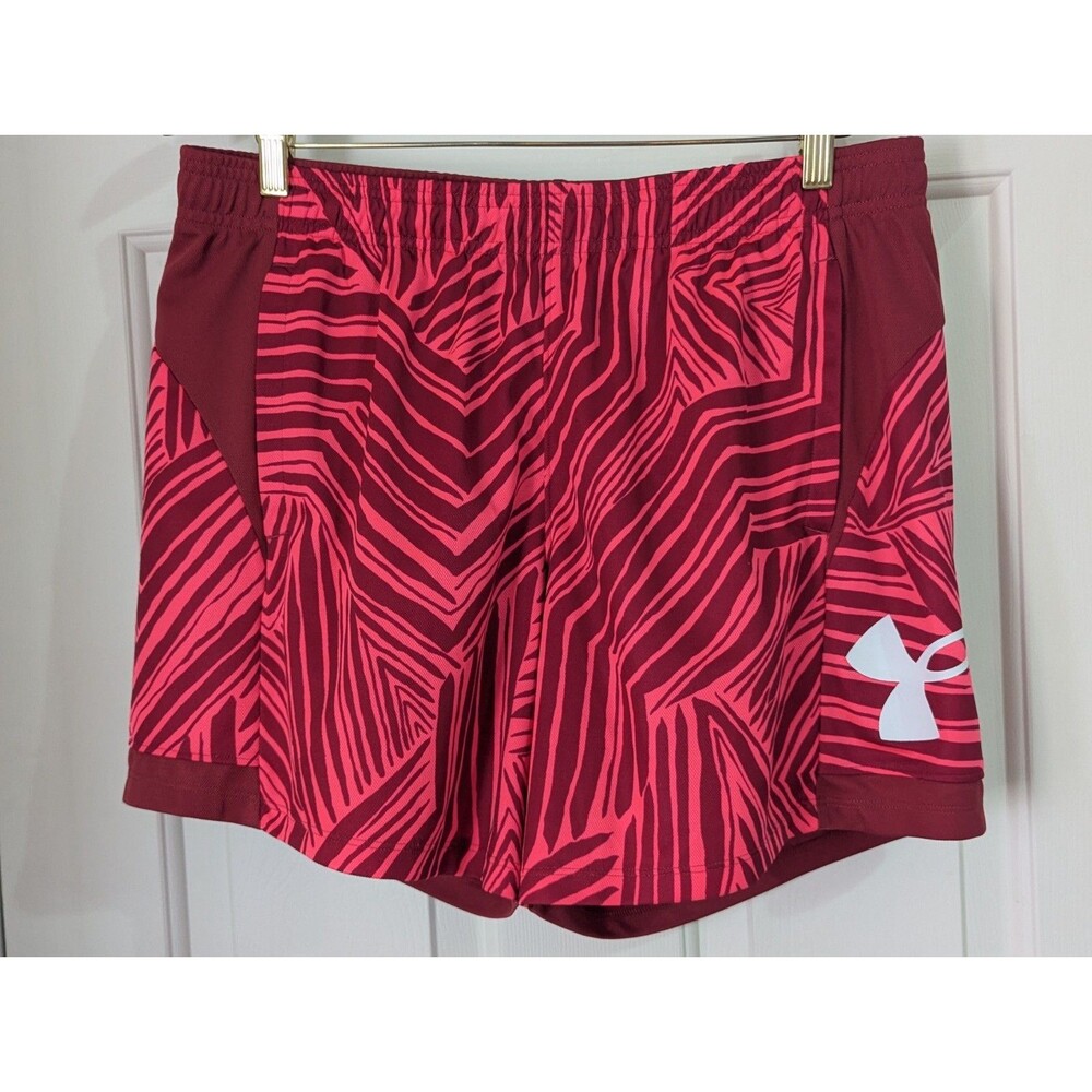 Under Armour Athletic Loose Running Shorts Womens Large Pink Geometric Stretch